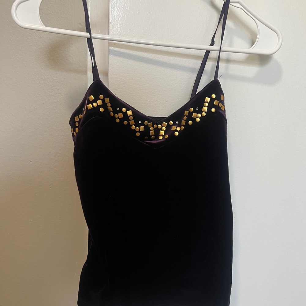 Black Velvet Camisole with Gold Accents